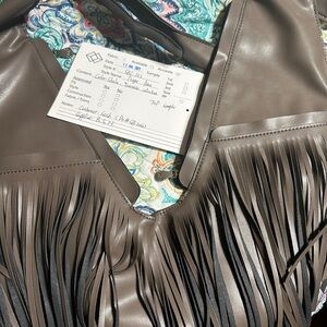 Sash Bag faux leather with fringe  color- Shale